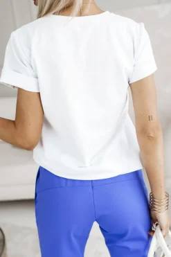 T-SHIRT BAWEŁNIANY Z NADRUKIEM KOTEK W OKULARACH BIAŁY