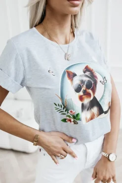 T-SHIRT BAWEŁNIANY Z NADRUKIEM YORK TERRIER SZARY