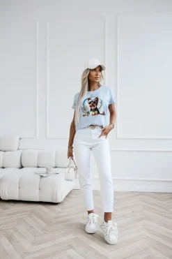 T-SHIRT BAWEŁNIANY Z NADRUKIEM YORK TERRIER SZARY