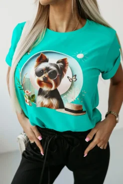 T-SHIRT BAWEŁNIANY Z NADRUKIEM YORK TERRIER MORSKI