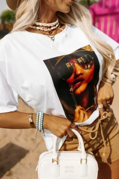 T-SHIRT BAWEŁNIANY Z NADRUKIEM WOMAN BIAŁY