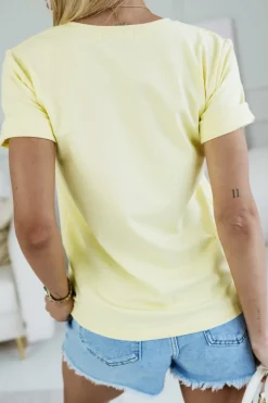 T-SHIRT BAWEŁNIANY Z NADRUKIEM PIESEK W OKULARACH ŻÓŁTY