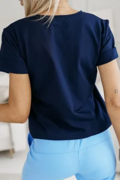 T-SHIRT BAWEŁNIANY Z NADRUKIEM KOTEK W OKULARACH GRANATOWY