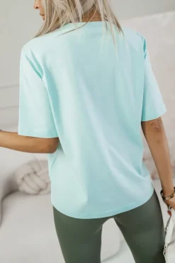 T-SHIRT BAWEŁNIANY Z NAPISEM STAYHERE MIĘTOWY