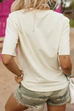 T-SHIRT BAWEŁNIANY Z NAPISEM EVERYTHING IS A CHOICE BEŻOWY