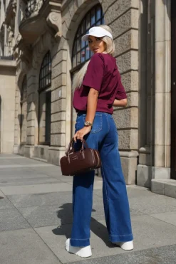 T-SHIRT BAWEŁNIANY Z NAPISEM STAYHERE BURGUNDOWY