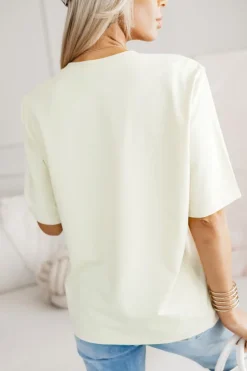 T-SHIRT BAWEŁNIANY Z NAPISEM STAYHERE BEŻOWY