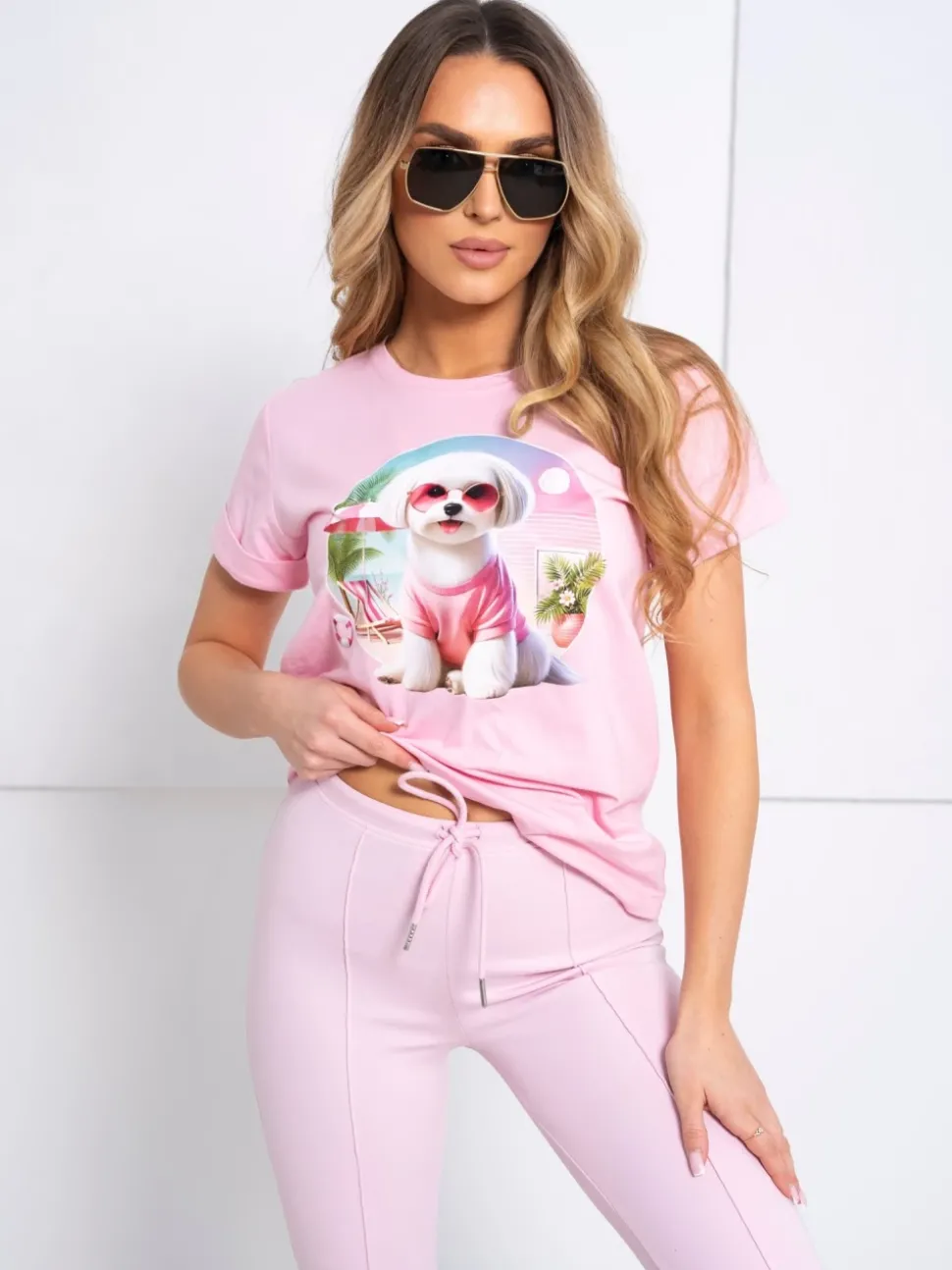 T-SHIRT BAWEŁNIANY Z PIESKIEM RÓŻOWY