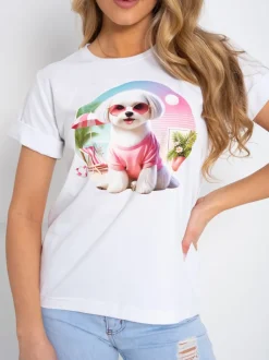 T-SHIRT BAWEŁNIANY Z PIESKIEM BIAŁY