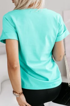 T-SHIRT BAWEŁNIANY Z PIESKIEM TURKUSOWY