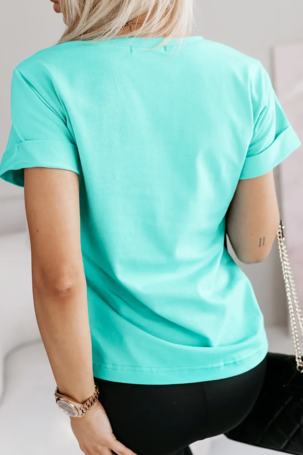 T-SHIRT BAWEŁNIANY Z PIESKIEM TURKUSOWY