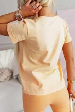 T-SHIRT BAWEŁNIANY Z PIESKIEM MORELOWY