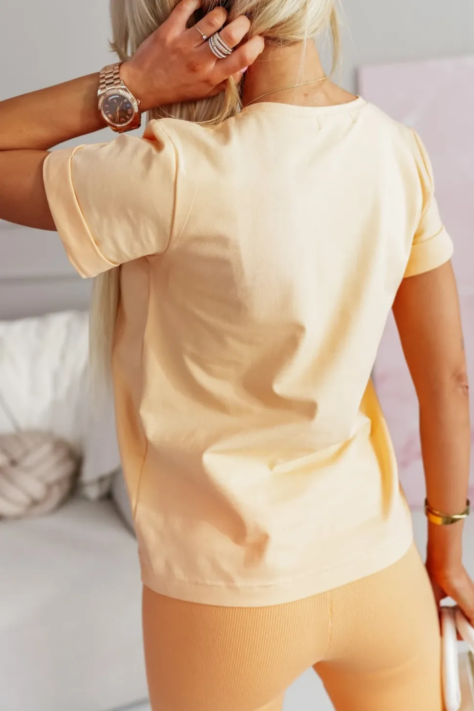 T-SHIRT BAWEŁNIANY Z PIESKIEM MORELOWY