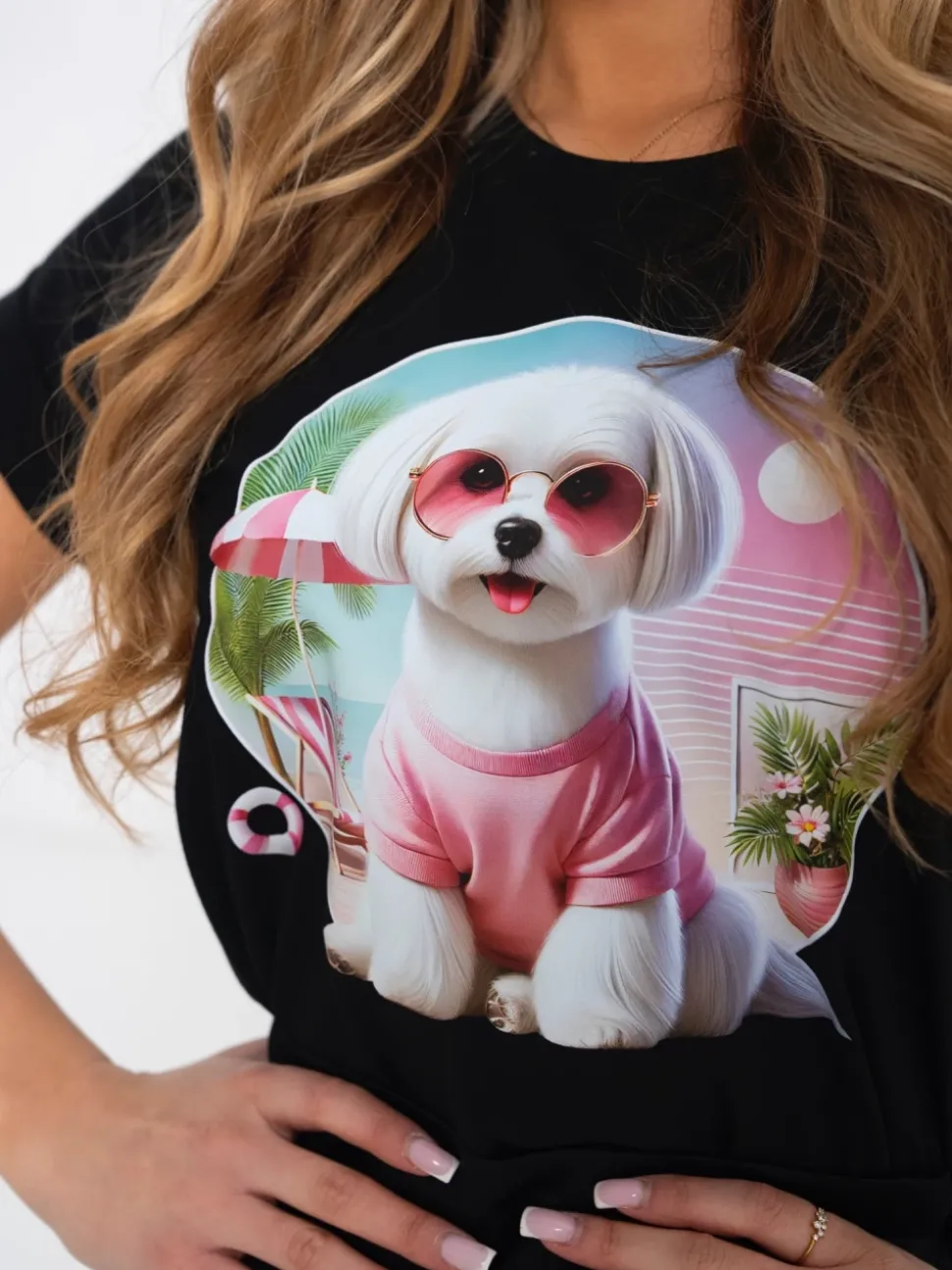 T-SHIRT BAWEŁNIANY Z PIESKIEM CZARNY