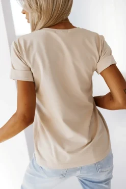 T-SHIRT BAWEŁNIANY Z PIESKIEM BEŻOWY