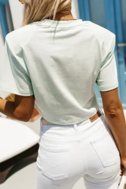 T-SHIRT BAWEŁNIANY Z PODUSZKAMI NA RAMIONACH MIĘTOWY