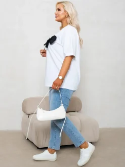 T-SHIRT BAWEŁNIANY Z PRZYSZYTĄ WAŻKĄ BIAŁY