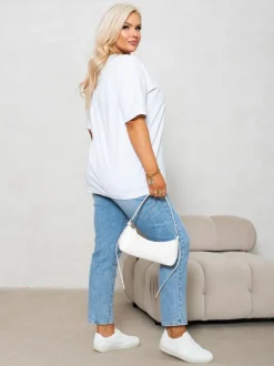 T-SHIRT BAWEŁNIANY Z PRZYSZYTĄ WAŻKĄ BIAŁY