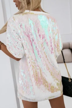 T-SHIRT CEKINOWY RUDOLPH O KROJU OVERSIZE BIAŁY