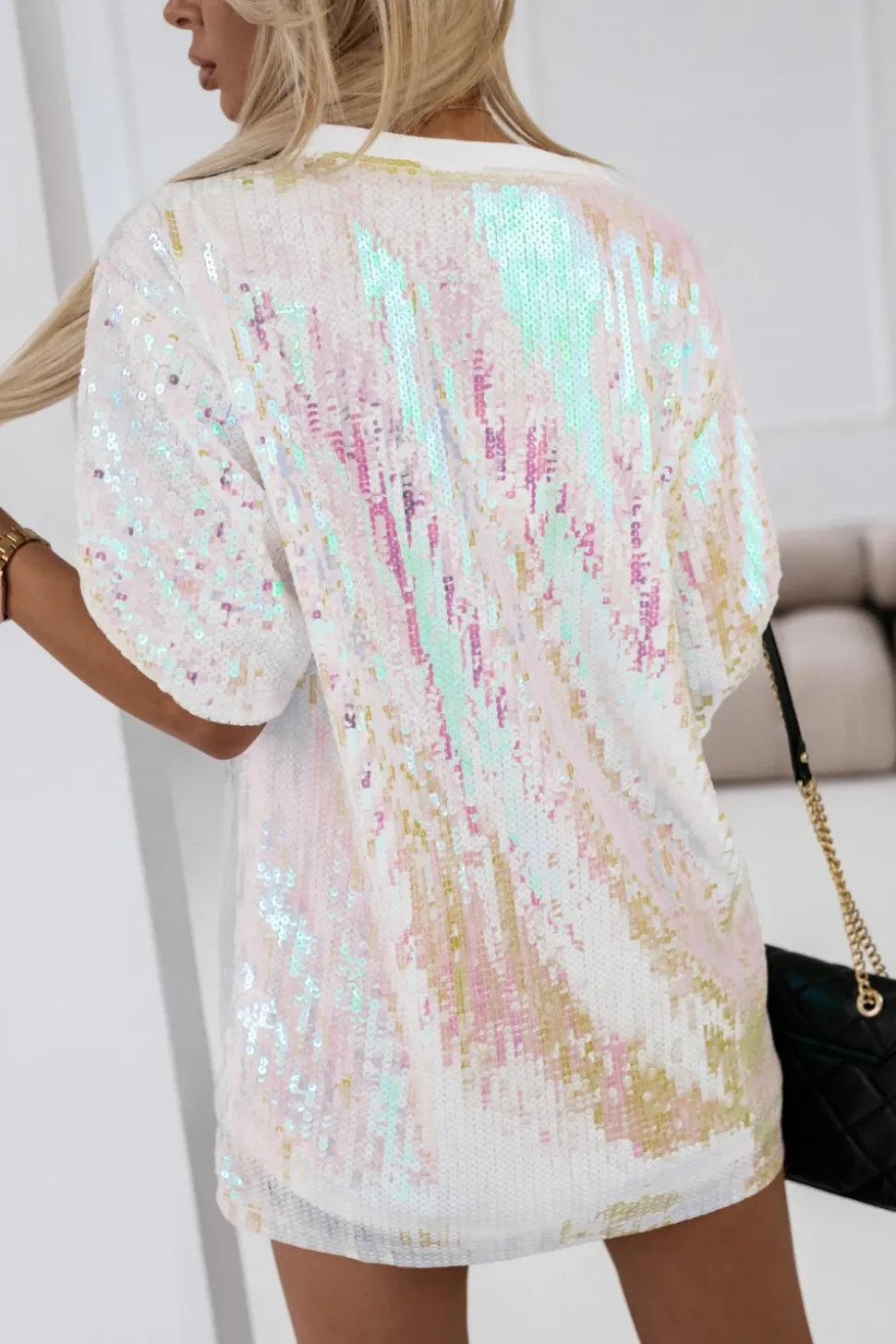 T-SHIRT CEKINOWY RUDOLPH O KROJU OVERSIZE BIAŁY