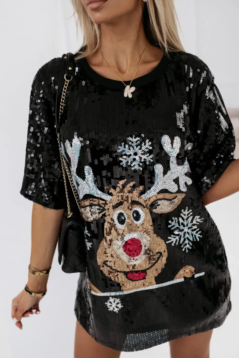 T-SHIRT CEKINOWY RUDOLPH O KROJU OVERSIZE CZARNY