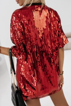 T-SHIRT CEKINOWY RUDOLPH O KROJU OVERSIZE CZERWONY