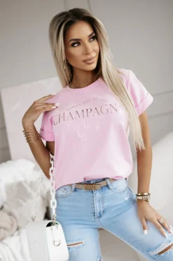 T-SHIRT CHAMPAGNE CLUB PUDROWY RÓŻ
