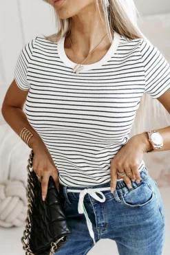 T-SHIRT CLASSIC W PASKI ECRU-CZARNE