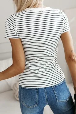 T-SHIRT CLASSIC W PASKI ECRU-CZARNE