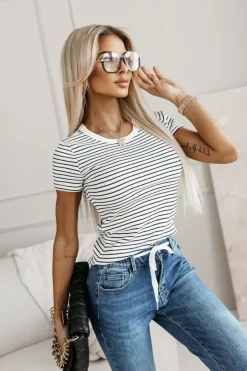 T-SHIRT CLASSIC W PASKI ECRU-CZARNE