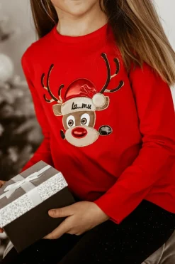 T-SHIRT LA MU RUDOLF RENIFER CZERWONY KIDS