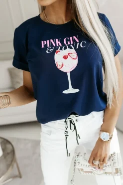 T-SHIRT PINK GIN TONIC GRANATOWY