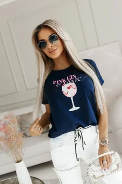 T-SHIRT PINK GIN TONIC GRANATOWY