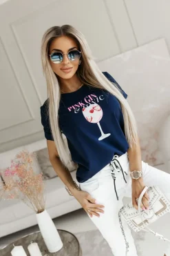 T-SHIRT PINK GIN TONIC GRANATOWY