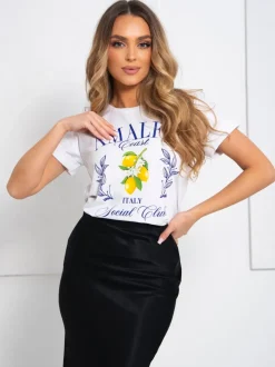 T-SHIRT Z NADRUKIEM AMALFI ITALIA BIAŁY