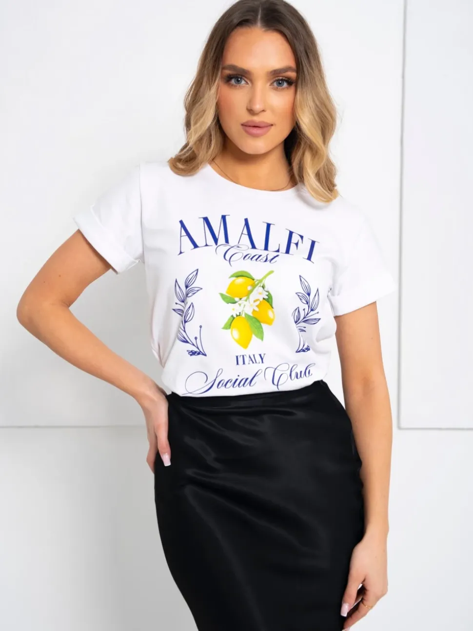 T-SHIRT Z NADRUKIEM AMALFI ITALIA BIAŁY