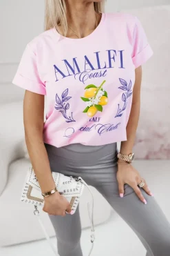 T-SHIRT Z NADRUKIEM AMALFI ITALIA RÓŻOWY