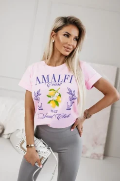 T-SHIRT Z NADRUKIEM AMALFI ITALIA RÓŻOWY