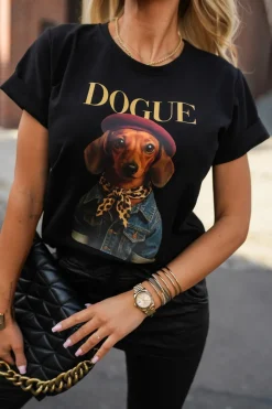 T-SHIRT Z NADRUKIEM DOGUE CZARNY