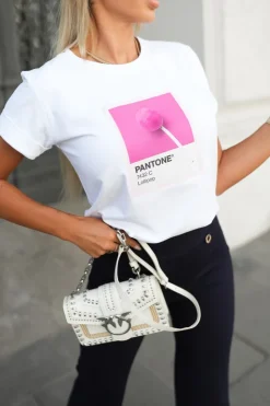 T-SHIRT Z NADRUKIEM PANTONE BIAŁY