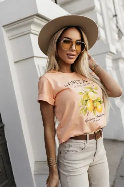 T-SHIRT Z NADRUKIEM POSITANO MORELOWY