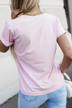 T-SHIRT Z NADRUKIEM POSITANO RÓŻOWY