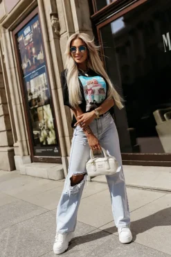 T-SHIRT Z NADRUKIEM WAKACYJNY VAN CZARNY