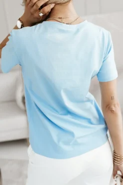 T-SHIRT Z NAPISEM CREATE BŁĘKITNY