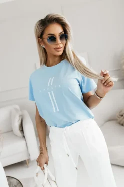 T-SHIRT Z NAPISEM CREATE BŁĘKITNY