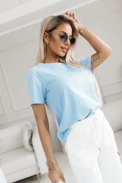 T-SHIRT Z NAPISEM CREATE BŁĘKITNY