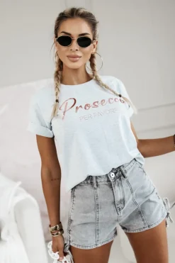 T-SHIRT Z NAPISEM PROSECCO SZARY