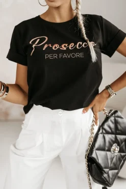 T-SHIRT Z NAPISEM PROSECCO CZARNY