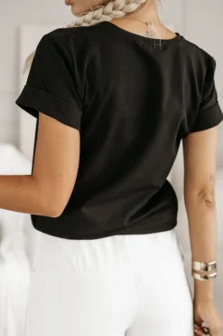 T-SHIRT Z NAPISEM PROSECCO CZARNY