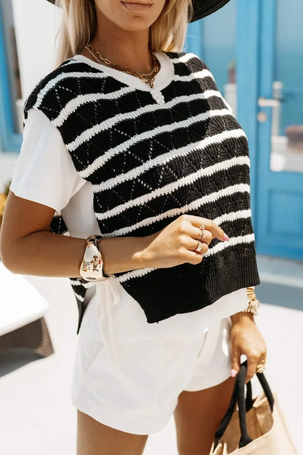 T-SHIRT Z NARZUTKĄ/SWETERKIEM FLORENCE CZARNY-ECRU